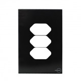 Placa p/ 3 Tomadas Separadas 4x2 - Novara Glass Preto Grafite